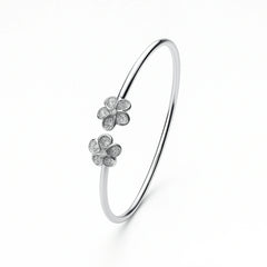Sterling Silver Floral Open Kada with Dual Flower Design
