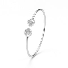 Sterling Silver Open Kada with Double Layered Floral Ends