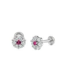 Elegant Silver Ruby Diamond-Look Stud Earrings for Women