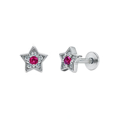 Minimal Silver Ruby & CZ Stud Earrings for Women