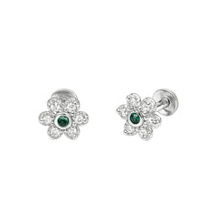 925 Silver Ruby Floral Stud Earrings with Cubic Zirconia