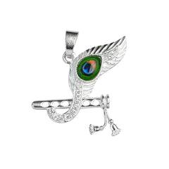 925 Sterling Silver Krishna Flute Peacock Feather Pendant