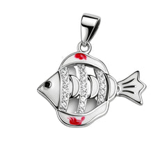 925 Sterling Silver Fish Pendant with Cubic Zirconia