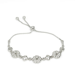 Sterling Silver Adjustable Bracelet with Floral Stone Design
