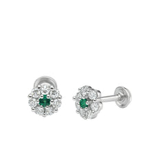 925 Sterling Silver Green CZ Floral Cluster Stud Earrings for Women