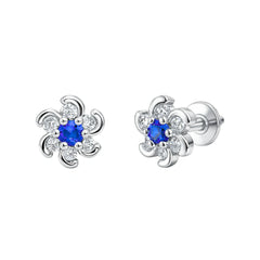 925 Sterling Silver Blue CZ Floral Cluster Stud Earrings for Women