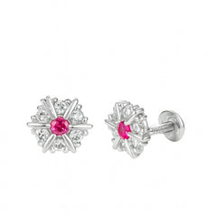 925 Sterling Silver Pink CZ Floral Cluster Stud Earrings for Women