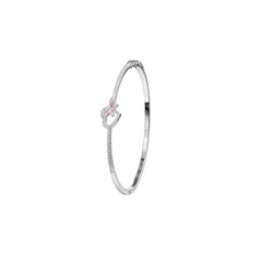 925 Sterling Silver CZ Bangle Bracelet with Pink Enamel Butterfly Design