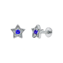 925 Sterling Silver Blue CZ Star Stud Earrings for Women