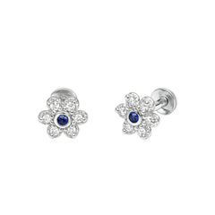 925 Sterling Silver Blue CZ Floral Stud Earrings for Women