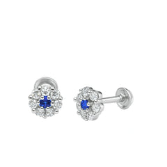 925 Sterling Silver Blue CZ Floral Stud Earrings for Women