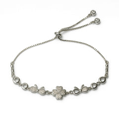 Sterling Silver Adjustable Bracelet with Clover and Bow Stone Design