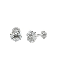 925 Sterling Silver Round Floral Cluster Stud Earrings for Women