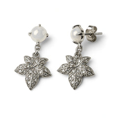 925 Sterling Silver Pearl Leaf Drop Earrings | CZ Leaf Dangle Design for Women