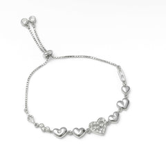 Sterling Silver Adjustable Heart Bracelet with Stone Detailing