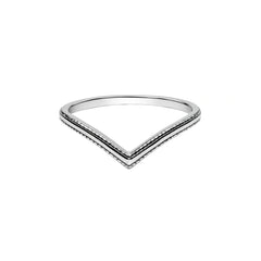 Textured Chevron V-Curve Silver Ring