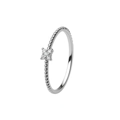 Delicate Beaded Band Silver Diamond Ring