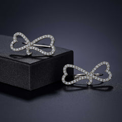 Rhodium Plated Silver Heart Bow Ear Cuffs with Sparkling CZ Stones