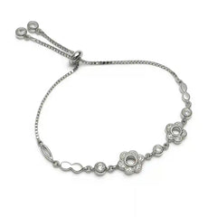 Sterling Silver Flower CZ Adjustable Bracelet