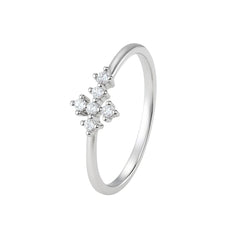 Dainty Solitaire Diamond Accent Silver Ring