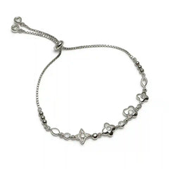 Sterling Silver Floral CZ Adjustable Bracelet