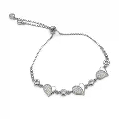 Sterling Silver Heart CZ Adjustable Bracelet