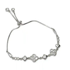Sterling Silver Clover CZ Adjustable Bracelet