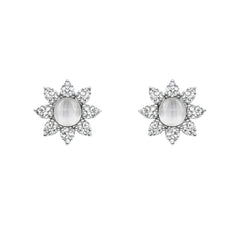 Sterling Silver 925 Cat’s Eye Floral Stud Earrings for Women