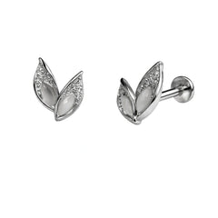 Sterling Silver 925 Cat’s Eye Leaf Stud Earrings for Women