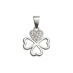 925 Sterling Silver Heart Clover Pendant with Cubic Zircon