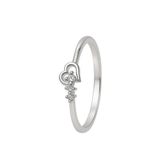 Delicate Heart Charm Diamond Silver Ring