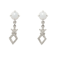 Opal & Diamond Geometric Drop Silver Earrings
