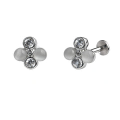 Sterling Silver 925 Cat’s Eye & Zircon Cluster Stud Earrings for Women