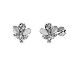 Sterling Silver 925 Cat’s Eye Floral Bud Stud Earrings for Women