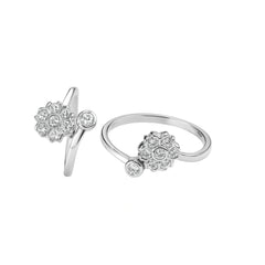 Elegant Floral Diamond Adjustable Silver Toe Rings