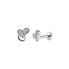 Silver Double Heart Diamond-Style Stud Earrings