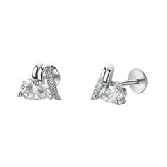 Silver Pear-Cut Solitaire Stud Earrings with Pave Accent