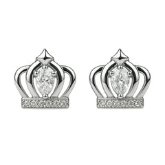 Silver Crown-Shaped Stud Earrings with Pear-Cut Solitaire & CZ Accents