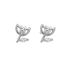 925 Sterling Silver Tulip Flower Stud Earrings with Cubic Zirconia