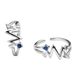 Sterling Silver 925 Zigzag Heartbeat Adjustable Toe Ring with Blue & White Zircon