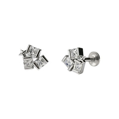 925 Sterling Silver Princess Cut CZ Cluster Stud Earrings
