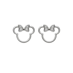 925 Sterling Silver Cartoon Mouse CZ Bow Stud Earrings