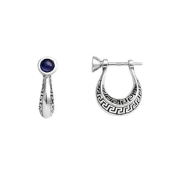 925 Sterling Silver Men’s Bali Hoop Earrings with Blue Stone