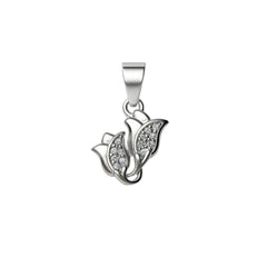 925 Sterling Silver Floral Leaf Pendant with Cubic Zircon Accents