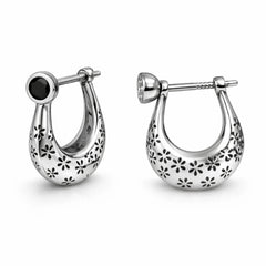 Men’s Floral Design Bali Hoop Earrings in 925 Sterling Silver