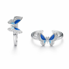 Sterling Silver Butterfly Adjustable Toe Ring with Blue Enamel