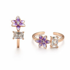 Rose Gold Plated 925 Silver Purple Flower Adjustable Toe Ring