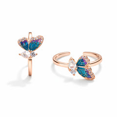 925 Sterling Silver Rose Gold Plated Blue Enamel Butterfly Adjustable Toe Ring with CZ