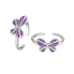 925 Sterling Silver Butterfly Adjustable Toe Ring with Purple Enamel & CZ