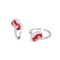 925 Sterling Silver Red Enamel Angel Wing Adjustable Toe Ring
